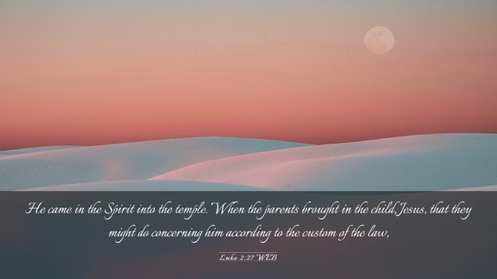 Picture 03 - Luke 2:27 WEB Desktop Wallpaper - He came in the Spirit into the temple. When the - Desktop Bible Verse Wallpaper
