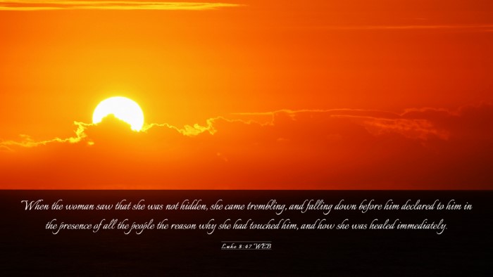 Picture 03 - Luke 8:47 WEB Desktop Wallpaper - When the woman saw that she was not hidden, she - Desktop Bible Verse Wallpaper