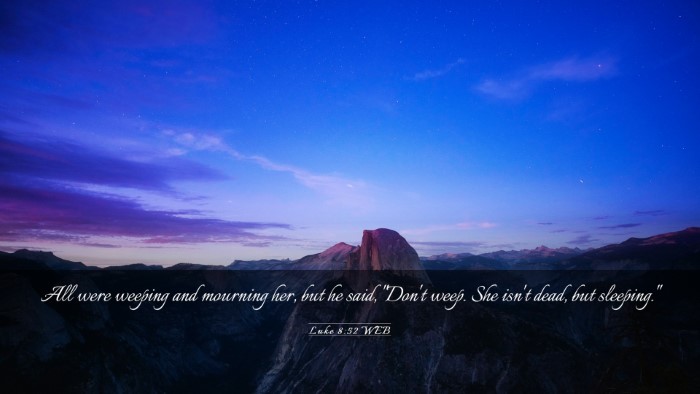 Picture 03 - Luke 8:52 WEB Desktop Wallpaper - All were weeping and mourning her, but he said, - Desktop Bible Verse Wallpaper