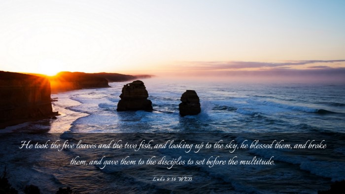 Picture 03 - Luke 9:16 WEB Desktop Wallpaper - He took the five loaves and the two fish, and - Desktop Bible Verse Wallpaper