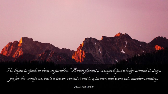 Picture 03 - Mark 12:1 WEB Desktop Wallpaper - He began to speak to them in parables. 