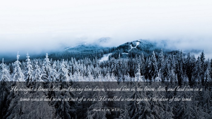 Picture 03 - Mark 15:46 WEB Desktop Wallpaper - He bought a linen cloth, and taking him down, - Desktop Bible Verse Wallpaper