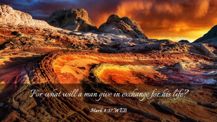Picture 03 - Mark 8:37 WEB Desktop Wallpaper - For what will a man give in exchange for his - Desktop Bible Verse Wallpaper