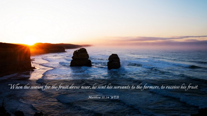 Picture 03 - Matthew 21:34 WEB Desktop Wallpaper - When the season for the fruit drew near, he sent - Desktop Bible Verse Wallpaper