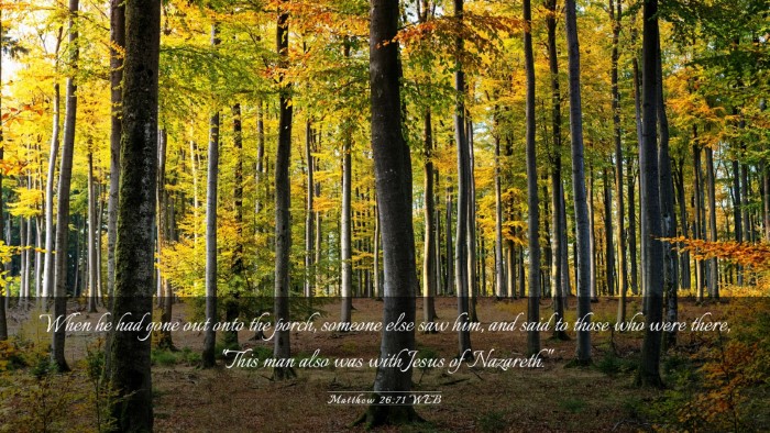 Picture 03 - Matthew 26:71 WEB Desktop Wallpaper - When he had gone out onto the porch, someone else - Desktop Bible Verse Wallpaper