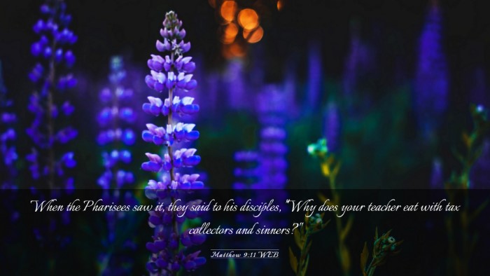 Picture 03 - Matthew 9:11 WEB Desktop Wallpaper - When the Pharisees saw it, they said to his - Desktop Bible Verse Wallpaper