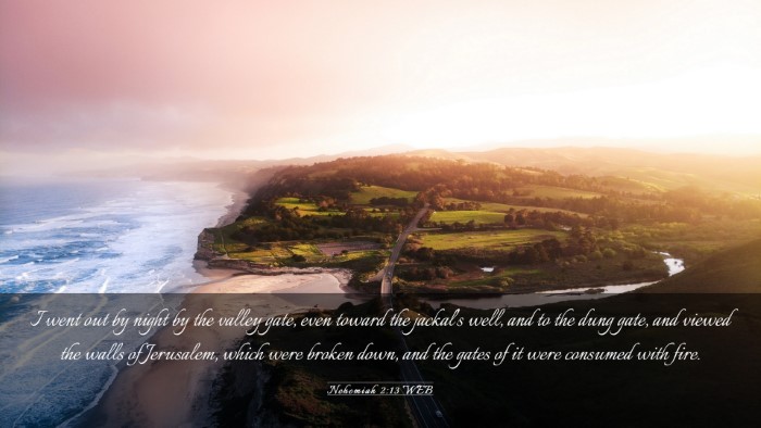 Picture 03 - Nehemiah 2:13 WEB Desktop Wallpaper - I went out by night by the valley gate, even - Desktop Bible Verse Wallpaper
