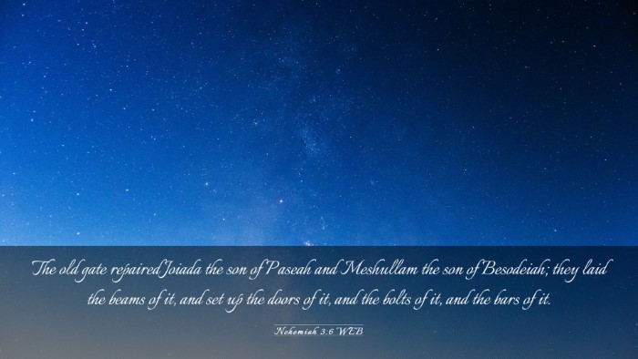 Picture 03 - Nehemiah 3:6 WEB Desktop Wallpaper - The old gate repaired Joiada the son of Paseah - Desktop Bible Verse Wallpaper