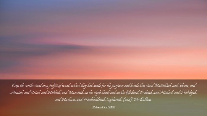 Picture 03 - Nehemiah 8:4 WEB Desktop Wallpaper - Ezra the scribe stood on a pulpit of wood, which - Desktop Bible Verse Wallpaper