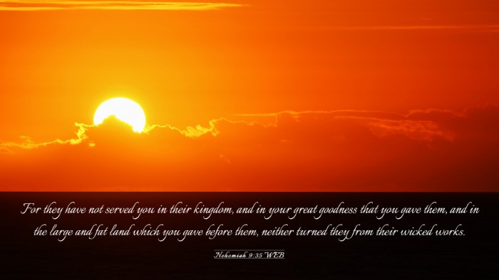 Picture 03 - Nehemiah 9:35 WEB Desktop Wallpaper - For they have not served you in their kingdom, - Desktop Bible Verse Wallpaper
