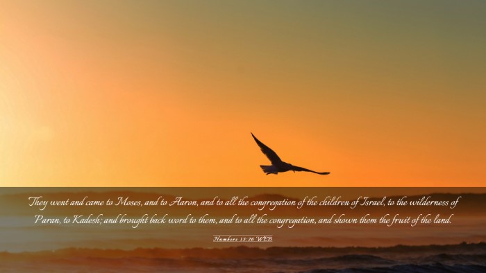 Picture 03 - Numbers 13:26 WEB Desktop Wallpaper - They went and came to Moses, and to Aaron, and to - Desktop Bible Verse Wallpaper