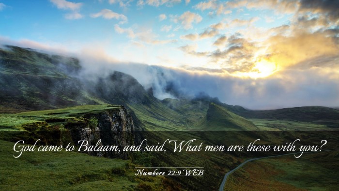 Picture 03 - Numbers 22:9 WEB Desktop Wallpaper - God came to Balaam, and said, What men are these - Desktop Bible Verse Wallpaper
