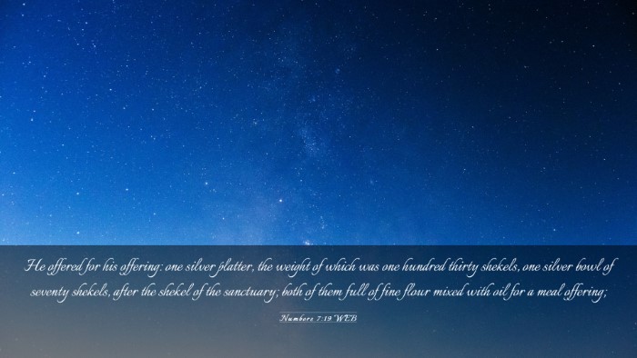 Picture 03 - Numbers 7:19 WEB Desktop Wallpaper - He offered for his offering: one silver platter, - Desktop Bible Verse Wallpaper