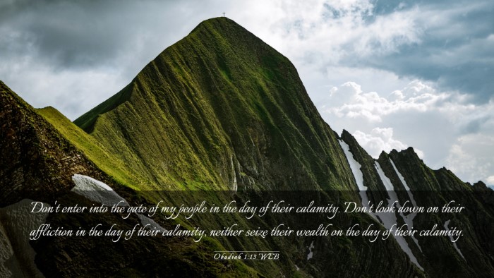 Picture 03 - Obadiah 1:13 WEB Desktop Wallpaper - Don't enter into the gate of my people in the day - Desktop Bible Verse Wallpaper