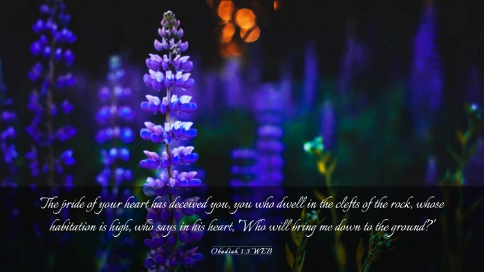 Picture 03 - Obadiah 1:3 WEB Desktop Wallpaper - The pride of your heart has deceived you, you who - Desktop Bible Verse Wallpaper