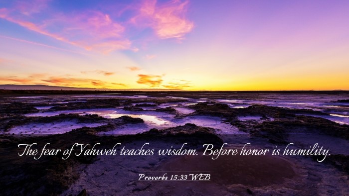 Picture 03 - Proverbs 15:33 WEB Desktop Wallpaper - The fear of Yahweh teaches wisdom. Before honor - Desktop Bible Verse Wallpaper