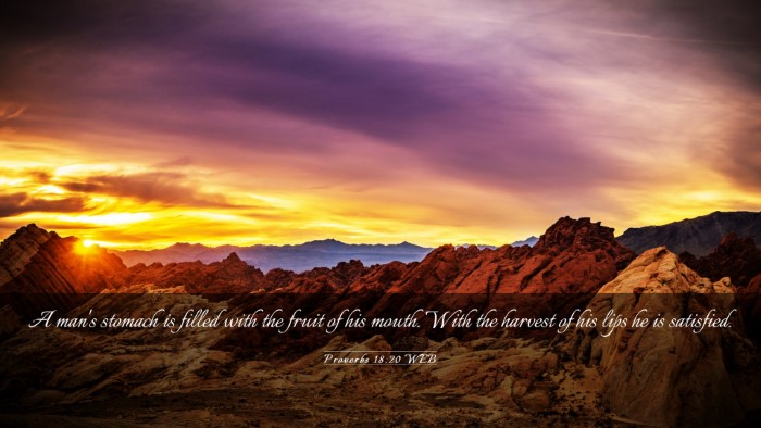 Picture 03 - Proverbs 18:20 WEB Desktop Wallpaper - A man's stomach is filled with the fruit of his - Desktop Bible Verse Wallpaper