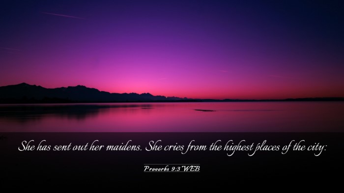 Picture 03 - Proverbs 9:3 WEB Desktop Wallpaper - She has sent out her maidens. She cries from the - Desktop Bible Verse Wallpaper