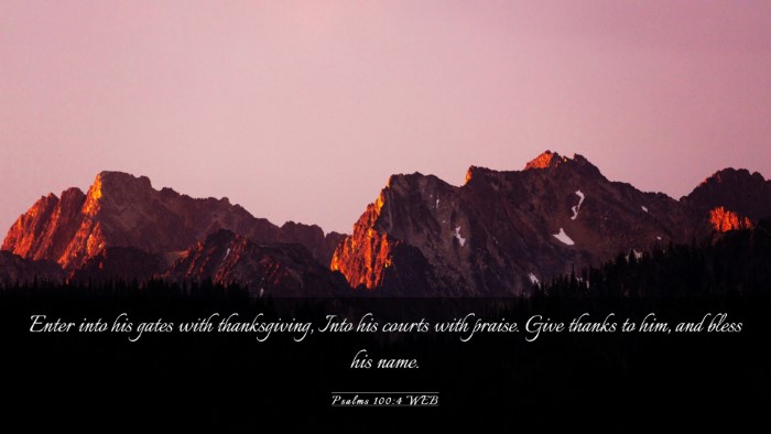 Picture 03 - Psalms 100:4 WEB Desktop Wallpaper - Enter into his gates with thanksgiving, Into his - Desktop Bible Verse Wallpaper
