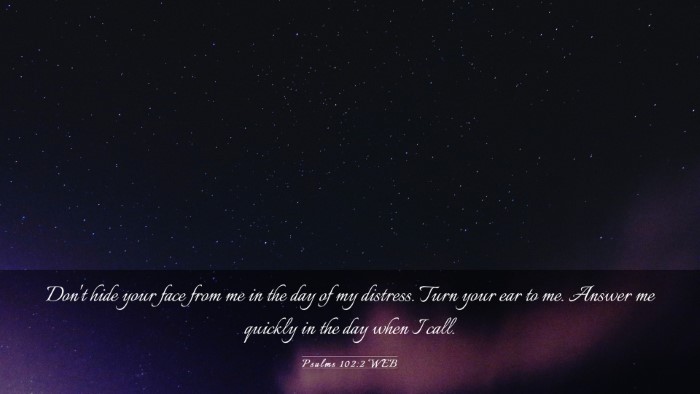 Picture 03 - Psalms 102:2 WEB Desktop Wallpaper - Don't hide your face from me in the day of my - Desktop Bible Verse Wallpaper
