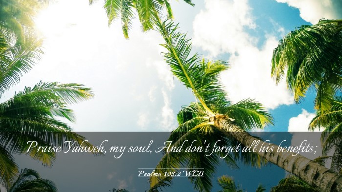 Picture 03 - Psalms 103:2 WEB Desktop Wallpaper - Praise Yahweh, my soul, And don't forget all his - Desktop Bible Verse Wallpaper