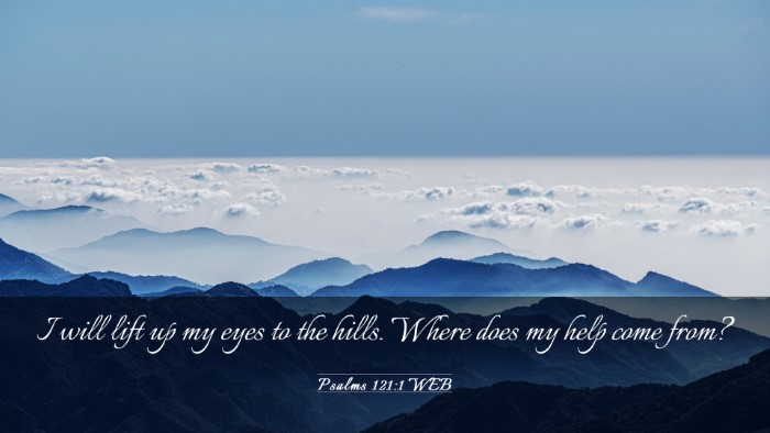 Picture 03 - Psalms 121:1 WEB Desktop Wallpaper - I will lift up my eyes to the hills. Where does - Desktop Bible Verse Wallpaper