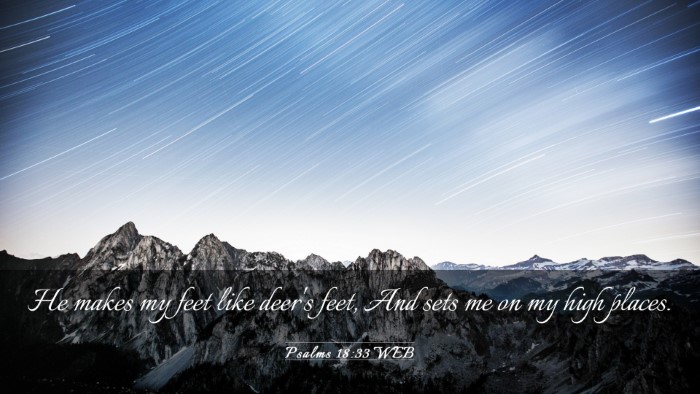 Picture 03 - Psalms 18:33 WEB Desktop Wallpaper - He makes my feet like deer's feet, And sets me on - Desktop Bible Verse Wallpaper