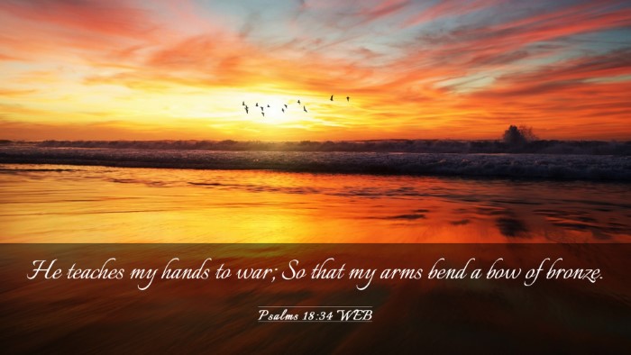 Picture 03 - Psalms 18:34 WEB Desktop Wallpaper - He teaches my hands to war; So that my arms bend - Desktop Bible Verse Wallpaper