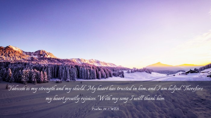 Picture 03 - Psalms 28:7 WEB Desktop Wallpaper - Yahweh is my strength and my shield. My heart has - Desktop Bible Verse Wallpaper