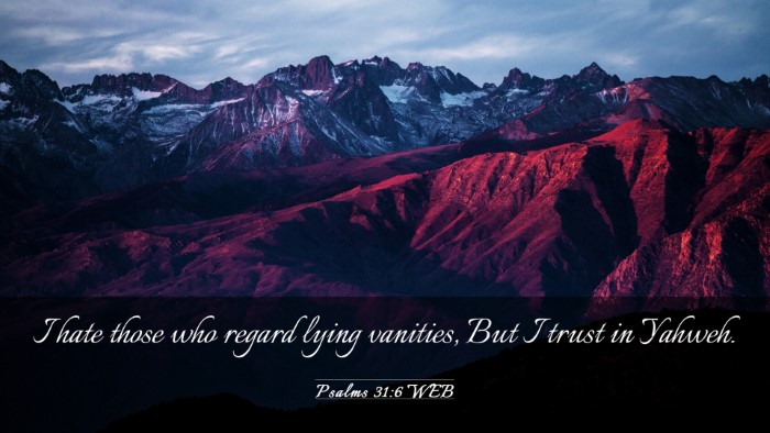 Picture 03 - Psalms 31:6 WEB Desktop Wallpaper - I hate those who regard lying vanities, But I - Desktop Bible Verse Wallpaper