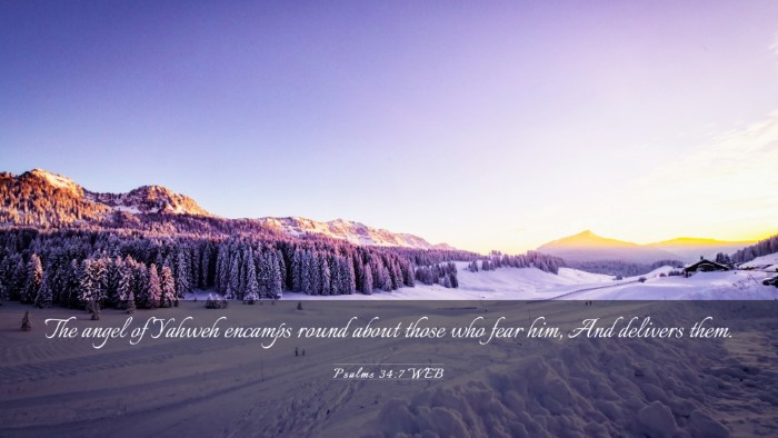 Picture 03 - Psalms 34:7 WEB Desktop Wallpaper - The angel of Yahweh encamps round about those who - Desktop Bible Verse Wallpaper