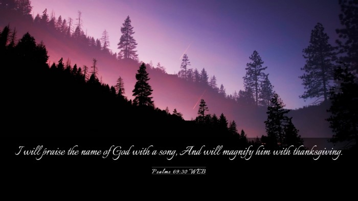 Picture 03 - Psalms 69:30 WEB Desktop Wallpaper - I will praise the name of God with a song, And - Desktop Bible Verse Wallpaper