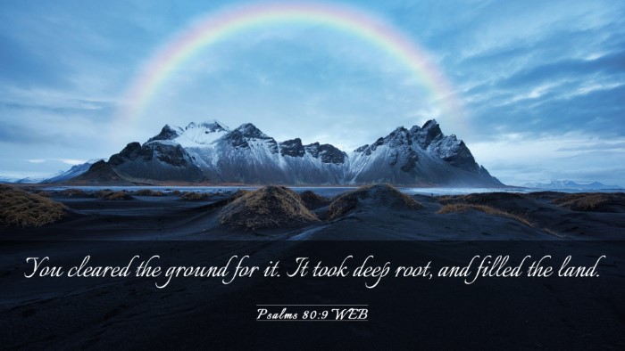 Picture 03 - Psalms 80:9 WEB Desktop Wallpaper - You cleared the ground for it. It took deep root, - Desktop Bible Verse Wallpaper