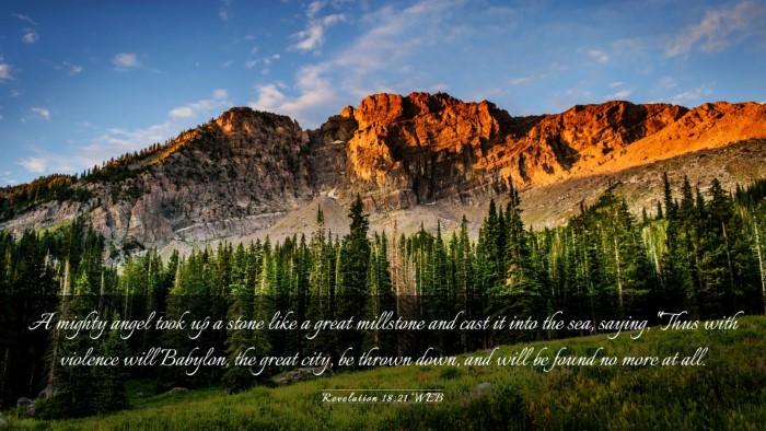 Picture 03 - Revelation 18:21 WEB Desktop Wallpaper - A mighty angel took up a stone like a great - Desktop Bible Verse Wallpaper