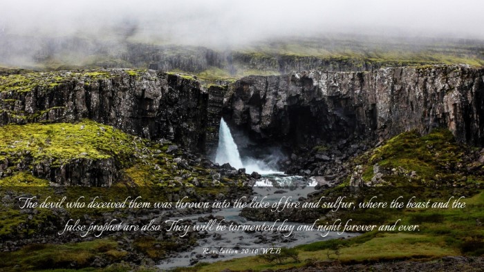 Picture 03 - Revelation 20:10 WEB Desktop Wallpaper - The devil who deceived them was thrown into the - Desktop Bible Verse Wallpaper