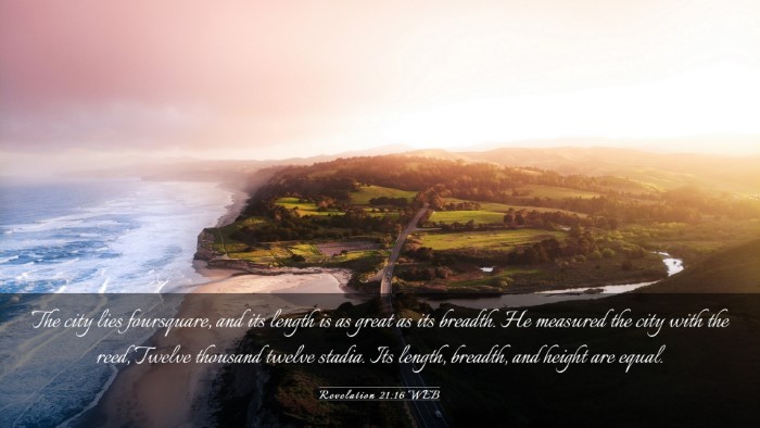 Picture 03 - Revelation 21:16 WEB Desktop Wallpaper - The city lies foursquare, and its length is as - Desktop Bible Verse Wallpaper