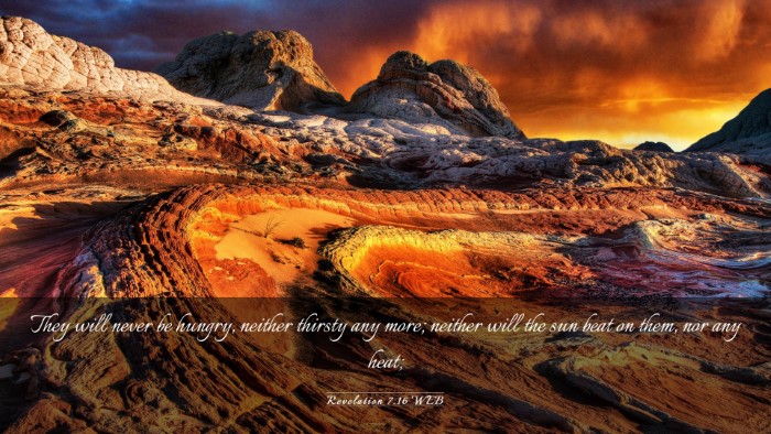 Picture 03 - Revelation 7:16 WEB Desktop Wallpaper - They will never be hungry, neither thirsty any - Desktop Bible Verse Wallpaper