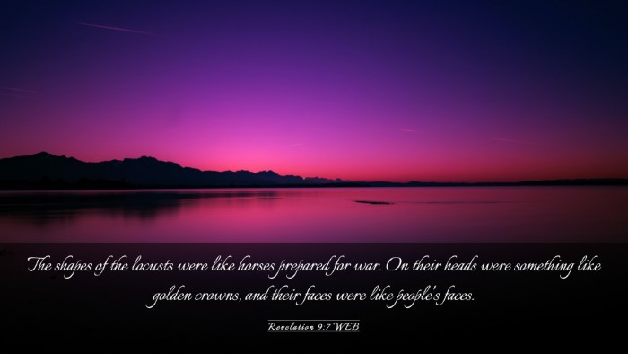 Picture 03 - Revelation 9:7 WEB Desktop Wallpaper - The shapes of the locusts were like horses - Desktop Bible Verse Wallpaper
