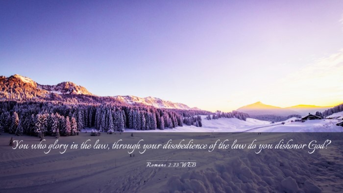 Picture 03 - Romans 2:23 WEB Desktop Wallpaper - You who glory in the law, through your - Desktop Bible Verse Wallpaper