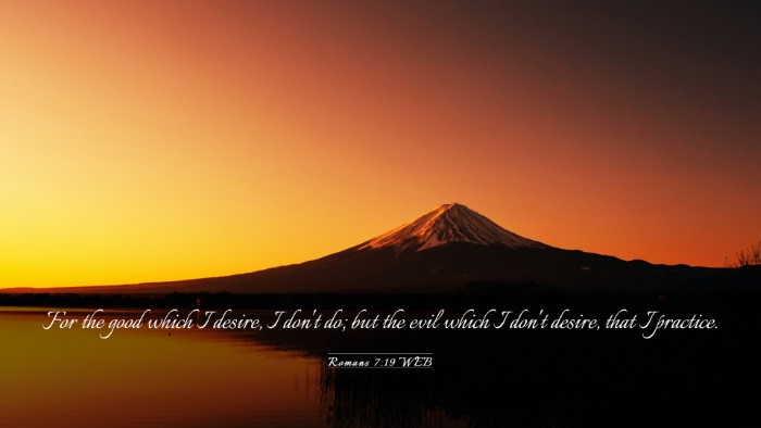 Picture 03 - Romans 7:19 WEB Desktop Wallpaper - For the good which I desire, I don't do; but the - Desktop Bible Verse Wallpaper