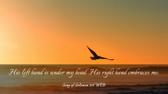 Picture 03 - Song of Solomon 2:6 WEB Desktop Wallpaper - His left hand is under my head. His right hand - Desktop Bible Verse Wallpaper