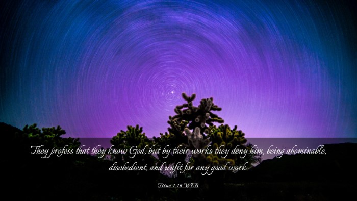 Picture 03 - Titus 1:16 WEB Desktop Wallpaper - They profess that they know God, but by their - Desktop Bible Verse Wallpaper