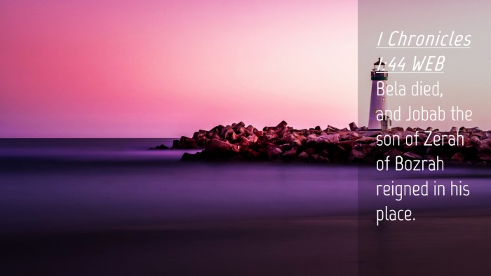 Picture 04 - 1 Chronicles 1:44 WEB Desktop Wallpaper - Bela died, and Jobab the son of Zerah of Bozrah - Desktop Bible Verse Wallpaper