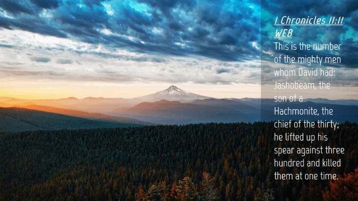 Picture 04 - 1 Chronicles 11:11 WEB Desktop Wallpaper - This is the number of the mighty men whom David - Desktop Bible Verse Wallpaper