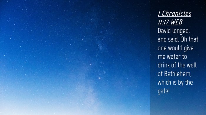 Picture 04 - 1 Chronicles 11:17 WEB Desktop Wallpaper - David longed, and said, Oh that one would give me - Desktop Bible Verse Wallpaper
