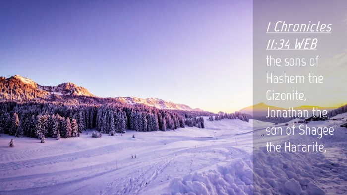 Picture 04 - 1 Chronicles 11:34 WEB Desktop Wallpaper - the sons of Hashem the Gizonite, Jonathan the son - Desktop Bible Verse Wallpaper