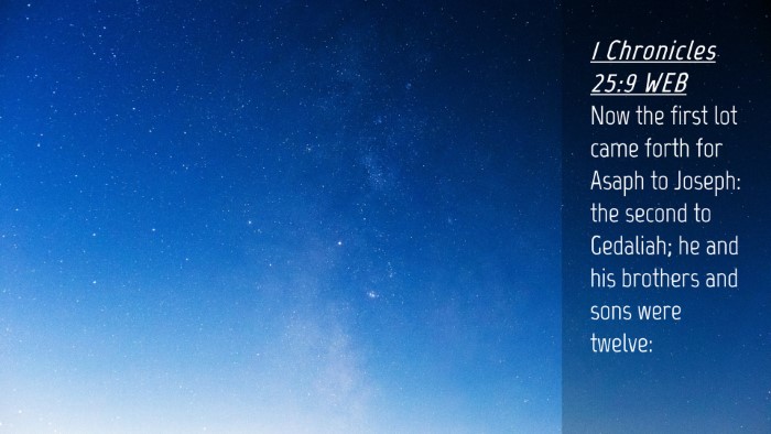 Picture 04 - 1 Chronicles 25:9 WEB Desktop Wallpaper - Now the first lot came forth for Asaph to Joseph: - Desktop Bible Verse Wallpaper