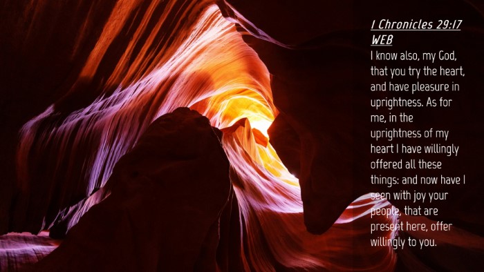 Picture 04 - 1 Chronicles 29:17 WEB Desktop Wallpaper - I know also, my God, that you try the heart, and - Desktop Bible Verse Wallpaper