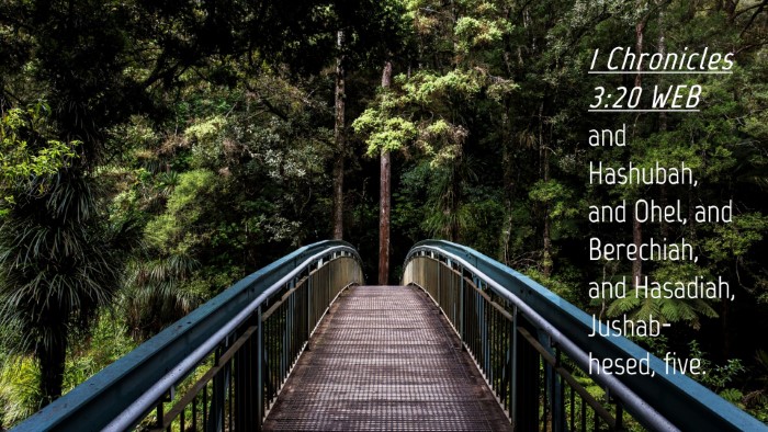 Picture 04 - 1 Chronicles 3:20 WEB Desktop Wallpaper - and Hashubah, and Ohel, and Berechiah, and - Desktop Bible Verse Wallpaper