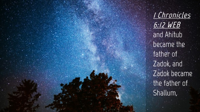 Picture 04 - 1 Chronicles 6:12 WEB Desktop Wallpaper - and Ahitub became the father of Zadok, and Zadok - Desktop Bible Verse Wallpaper